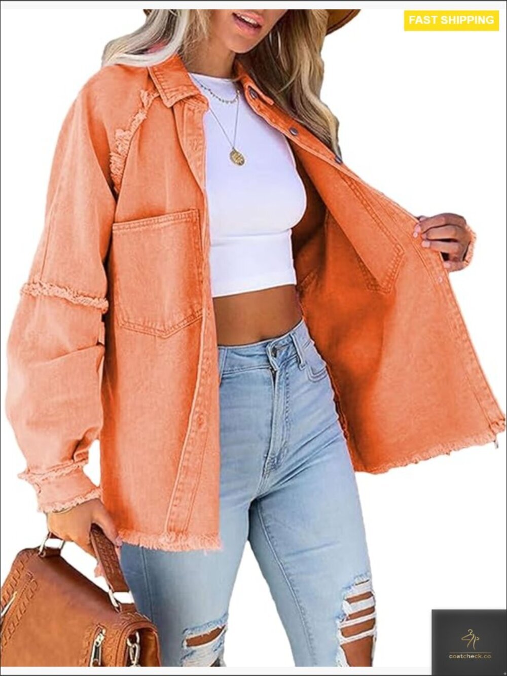 Oversized Denim Jacket Button Down Long Sleeve Boyfriend Shacket Coat with